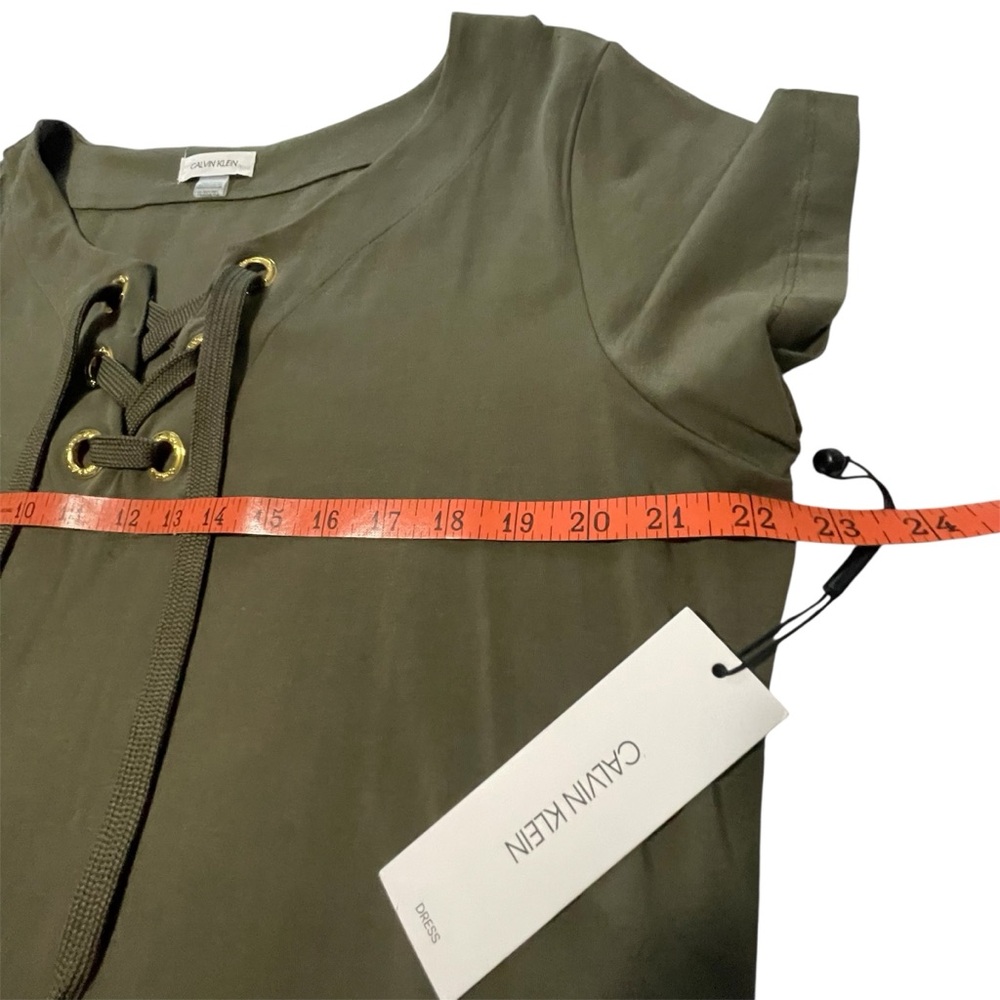 Calvin Klein Olive Lace-Up Gold Tone Accent Dress - XL - Picture 7 of 8